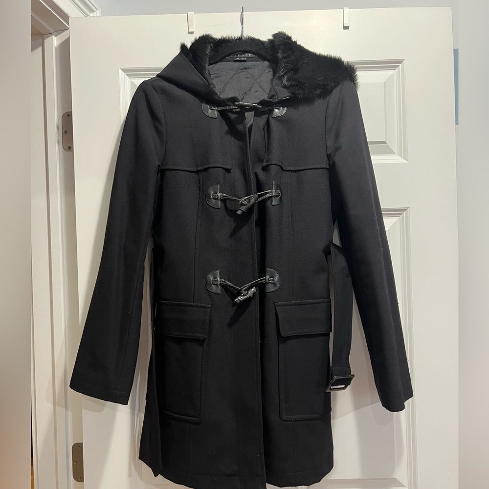 Theory Sadler Coat with Fur Collar and Toggles